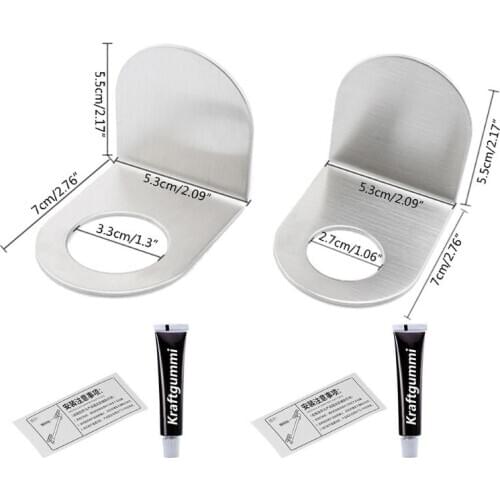 Stainless Steel Wall Mount Soap Shower Gel Dispenser Bottle Holder Hook Hanging Hanger Rack Bathroom Kitchen Organizer No Drill