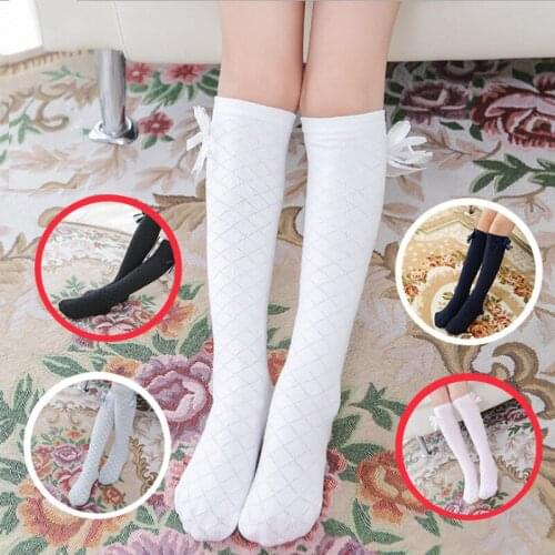 Girls Socks Knee High Bowknot Plaid Style Children Kids Causal Elastic Socks Solid Colors kids Girls knee high sock