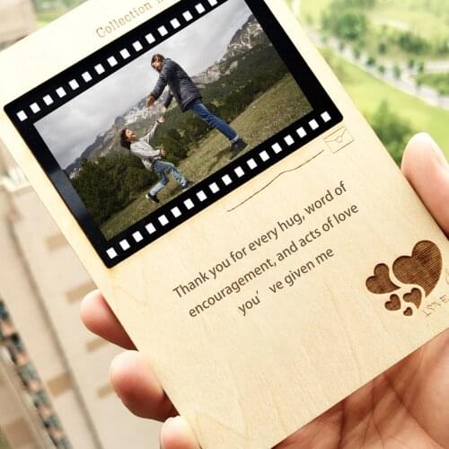 New Personalized Photo Text Album Wood Greeting Card Fashion DIY Custom Film Roll Card With Envelope Mothers Day Gift For Lover