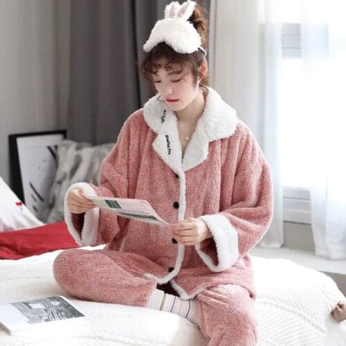 Winter Warm Pyamas Womens Pajamas Thick Family Christmas Clothes Coral Fleece Lounge Sets Homewear Flannel Sleepwear Night Wear