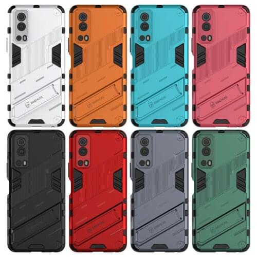 PC + Soft TPU Silicone Armor Punk Shockproof Holder Phone Cases For VIVO IQOO Z3 / Y72 5G Kickstand Matte Cover Phone Shell