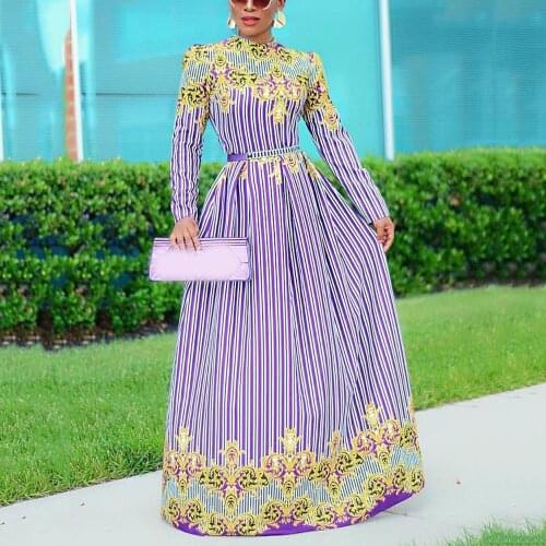 Dress For Women African Nigeria 2020 New Autumn Winter Floor Length Long Sleeve Purple Elegant Evening Party Dinner Vestidos Hot
