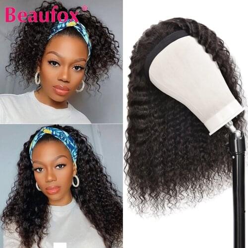 Beaufox Deep Wave Headband Wig Human Hair Wigs Malaysian Headband Wig For Black Women Glueless Scarf Wig Remy Human Hair Wigs
