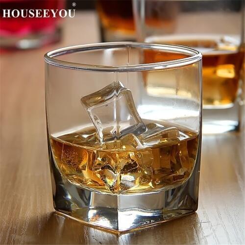 HOUSEEYOU 2Pcs Whiskey Drinking Wide Crystal Wine Glass Cups Tumbler for Bar Cocktail Short Beer Glasses Brandy Snifters Cigar