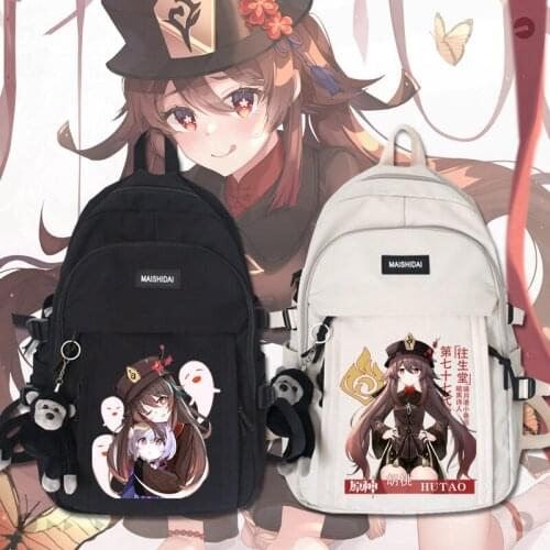 Game Genshin Impact Keqing Hutao School Bag Men Women Student Cartoon Anime Casual Large Capacity Backpack Messenger Bag Gifts