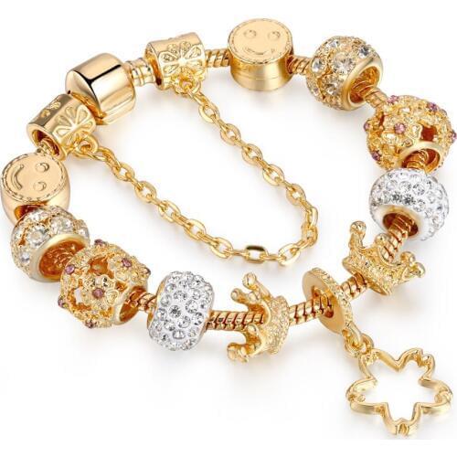 SZELAM Gold Crown Cuff Bracelets For Women Crystal Chain Bracelet Charm Handmade Jewelry Pulseras Mujer Bracelet SBR190482