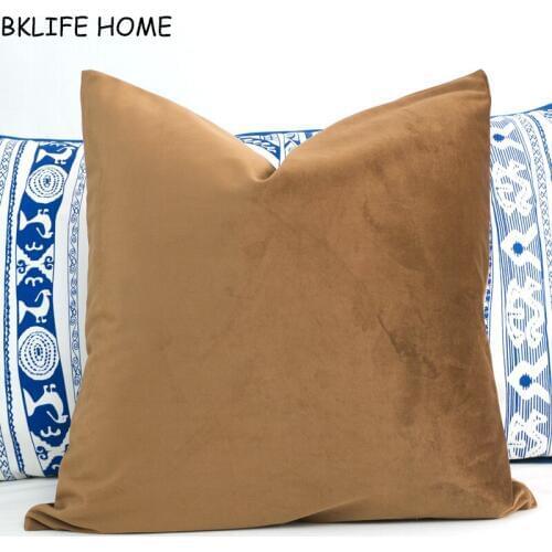 High Quality Soft Yellow Coffee Velvet Cushion Cover Pillow Case Coffee Pillow Cover No Balling-up Without Stuffing