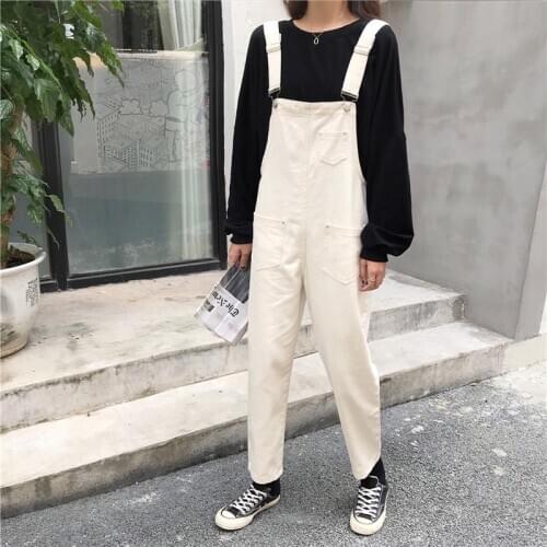 Korean womens overalls street casual style wild jumpsuits loose and thin nine points casual pants thin denim overalls