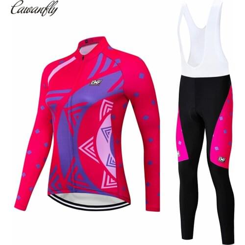 Cawanfly 100% Polyester Woman Cycling Jersey Set Wear Kit Spring MTB Bike Clothes Bicycle Clothing Uniformes De Ciclismo Hombre