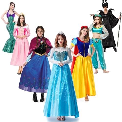 Women Elsa And Anna Dress Snow White Princess Costume Sleeping Beauty Lace Patchwork Party Cosplay Fancy Outfits