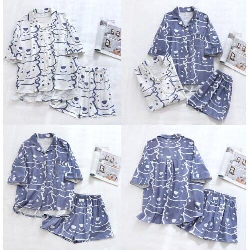 Summer New Style 100% Pure Cotton Ladies Short-sleeved Shorts Pajamas Set Cartoon Bear Comic Style Home Service Two-piece Set