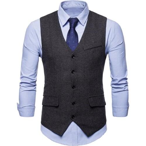Men Waistcoat Sleeveless V Neck Single-breasted Herringbone Gilet Business Suit Jacket Waistcoat Suit Vest Groomsmen Business