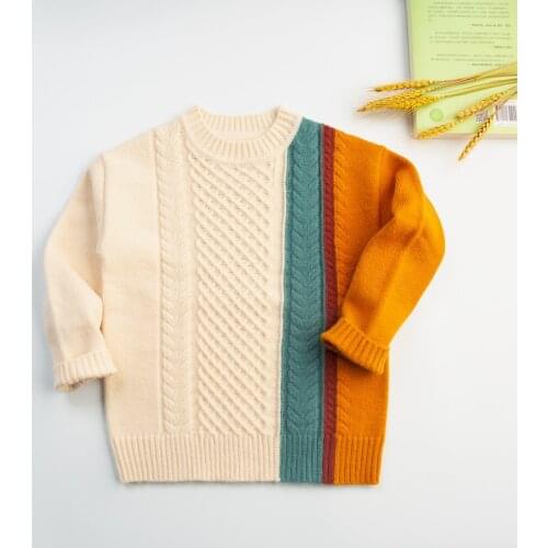Winter Kids Sweater Fashion Toddler Girls Boys Color Block Knitted O-neck Warm Sweater Children Clothes 3-8Y Boys Winter Tops