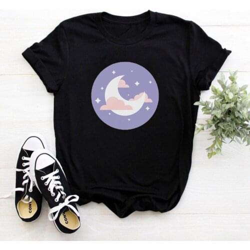 Stars and Moon Pattern Women T Shirt Casual O-neck T-Shirt Femme Loose Camiseta Mujer Vintage Funny Tshirt Women Harajuku