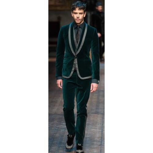 2017 Latest Coat Pant Designs Green Velvet Prom Men Suit Slim Fit Tuxedo 3 Piece Blazer Custom Groom Style Suits Terno Masculino