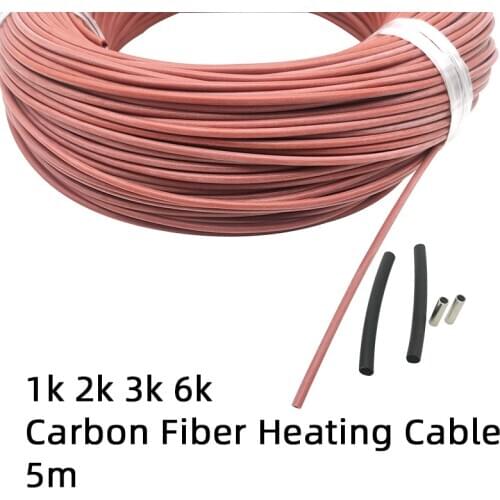5m 1K 2K 3K 6K Carbon Fiber Silicone rubber insulated Infrared Underfloor Heating System Warm Floor Wire Heating Cable