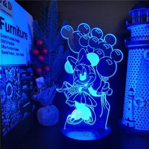 Disney Cartoon 3D Lamp Minnie Mickey Mouse Acrylic Led Night Light Anime illusion Bedroom Decor Lampara Kawaii Child Kids Gifts