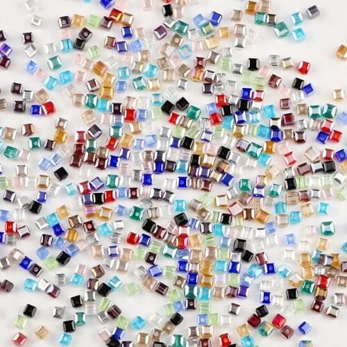 White Silver Black Color 3mm 100Pcs Square Austria Crystal Glass Loose Beads for DIY Jewelry Bracelet Making accessories Finding