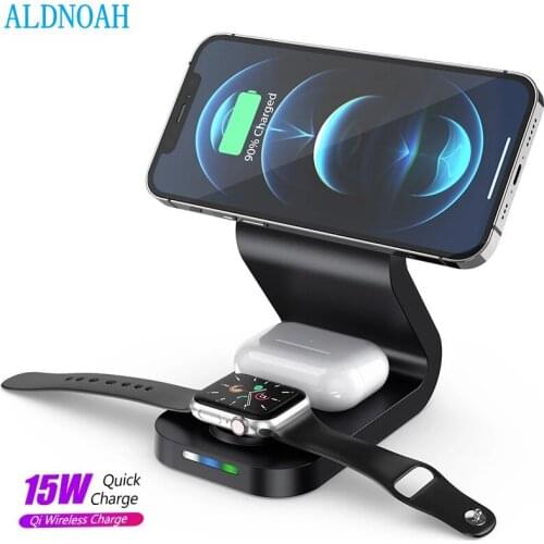 15W Fast 3 in 1 Wireless Chargers Stand For iPhone 12 Pro Max Mini Apple iWatch 6 5 4 3 2 AirPods Pro Charging Magnetic Chargers