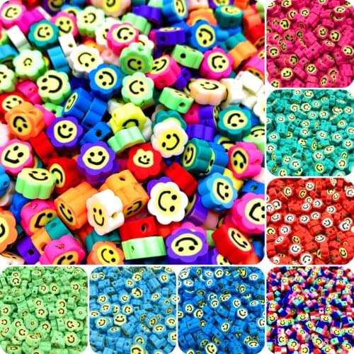 30pcs/lot 10mm Colorful Flower Shape Smiley Polymer Clay Beads Spacer Beads For Jewelry Making DIY Bracelet necklace