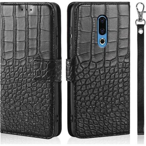 Phone Case For Meizu 16 Plus Case Wallet Crocodile Texture Leather Book Design Phone Coque Capa With Strap Card Holders