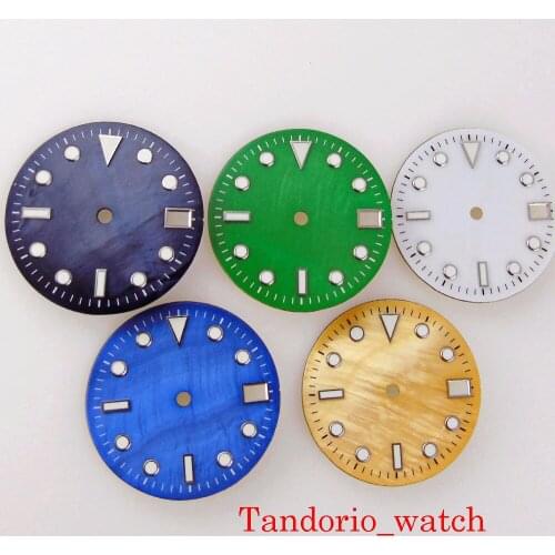 28.5MM Blue Green White Watch Dial Face For NH35A Movement With Date Window High Quality Watch Parts Green Luminous