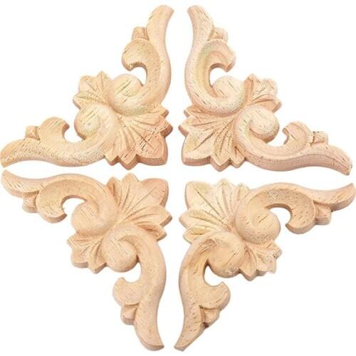 4pcs 6*6cm European Style Wood Carved Corner Onlay Applique Furniture Unpainted Door Decor