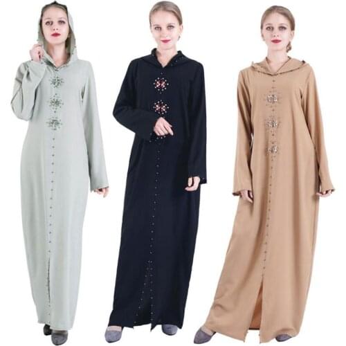 Hooded Caftan Dubai Abaya Islamic Long Dress for Muslims Turkey Robe Marocaine Abayas for Women Muslim Dresses Robe Hijab Burkha
