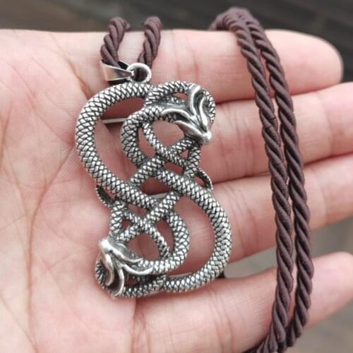 Goth Infinity Ouroboros Norse Double Dragon Necklace Pendant Gothic Accessories Amulet Viking Runes Jewelry Neclaces For Women