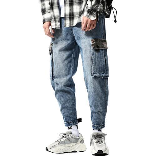 Idopy Men Baggy Hip Hop Cargo Jeans With Camo Multi Pockets Fashion Harem Denim Pants Trousers Loose Fit Washed For Men