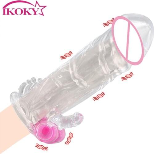 IKOKY Penis Rings G-spot Cock Sleeve Reusable Condom Delayed Ejaculation Penis Sleeve Vibrator Sex Toys For Men Adults Products