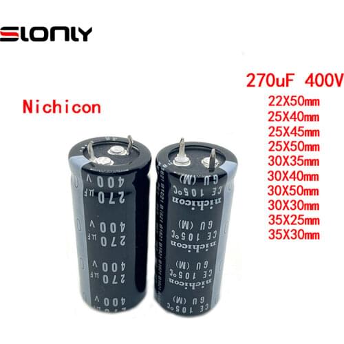 2pcs 400V/270UF Nichicon Capacitors Pitch 10mm 270UF 400V 22X50 25X40 25X45 25X50 30X30 30X35 30X40 30X50 35X25 35X30 35X35mm