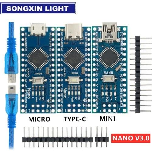 Mini / Type-C / Micro USB Nano 3.0 With the bootloader compatible Nano controller for arduino CH340 USB driver 16Mhz ATMEGA328P