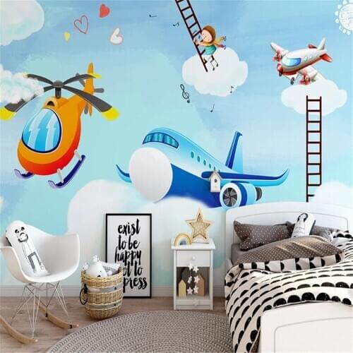 Milofi custom photo wallpaper 3D printing modern minimalist cartoon airplane children room background wall