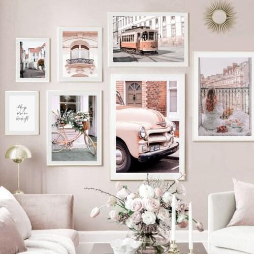 Balcony Bridge Car Bike Tram Castle Girl Wall Art Canvas Painting Nordic Posters And Prints Wall Pictures For Living Room Decor