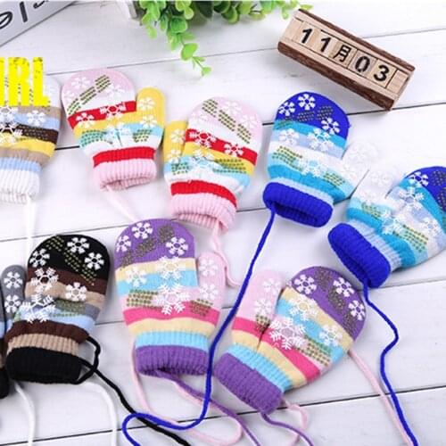 New Arrival Winter Baby Boys Girls Snowflake Knitted Gloves Warm Rope Full Finger Mittens Gloves For Children 1-4Y Kids Gloves