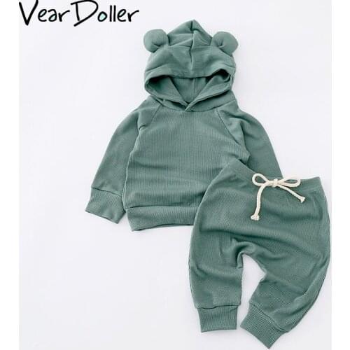 VearDoller Casual Childrens Set Autumn New Arrival Kid Clothes Long Sleeve Hooded Sweatshirt + Pants Boys Girls Two-pieces Suit