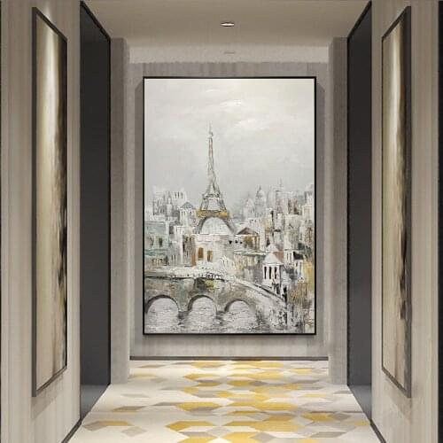 Hand Painted Painting Oil Canvas Eiffel Tower Landscape Oil Painting Living Room Wall Art Home Decor Modern Abstract Picture Art