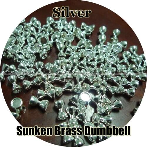 Silver Color / 100 Brass Dumbbell Beads, Sunken, Barbell Eyes, Fly Tying, Fishing