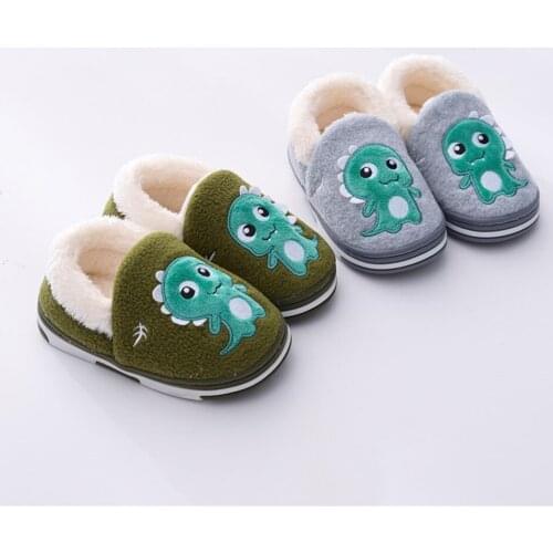 New Winter Children Slippers Home Toddler Boys Indoor Warm Shoes Baby Girl Cute Dinosaur Cotton Flip Flop Kids Unisex Slippers