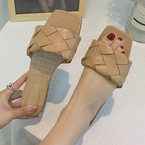 Summer Women Slippers Solid Platform Square Low Heel Peep Toe Outdoor Slides Casual Beach Female Ladies Shoes Zapatos De Mujer