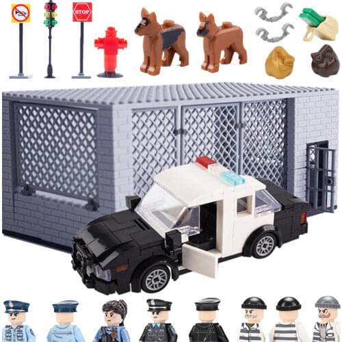 MOC City Police Prison Building Blocks Military Base Soldiers Figure Parts Weapons Warfare Accessories Cage Bricks Toys for Boys