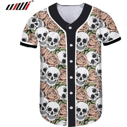 UJWI Red Rose Mens Tshirt 3D Printed A Pile Of Skulls Medium And Long Section Large Size Leisure Man 6XL Baseball Shirt