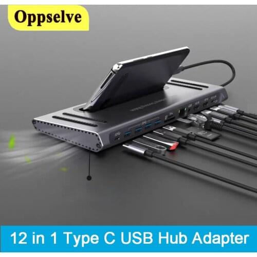 12-in-1 Type C USB 3.0 Hub HDMI-compatible RJ45 USB HUB for MacBook Pro USB Splitter 4KHD VGA RJ45 Multi Ports USB-C HUB Adapter