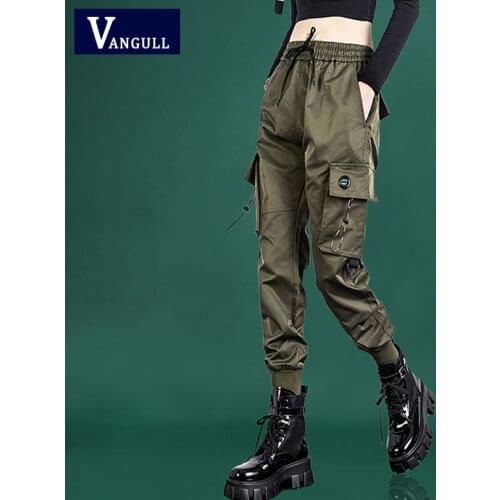 Vangull Women Elastic Waist Loose Streetwear Cargo Pants Female New Ankle-length Jogging Trousers Lady Plus Size Casual Pants