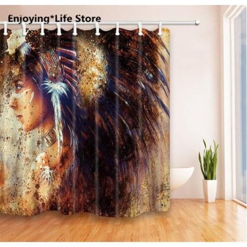 Indian Girl Shower Curtain Waterproof Fabric Shower Curtain Bathroom Decoration 72 x 72 with 12 Hooks