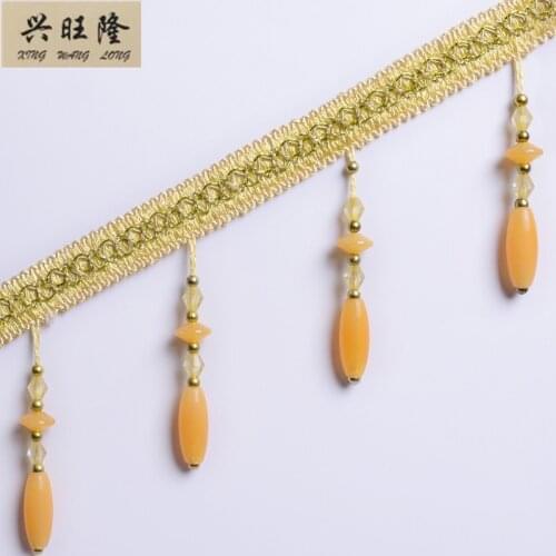 XWL 12M/Lot 10cm Wide Jade Crystal Beads Curtain Lace Accessories DIY Lamp Sofa Stage Decor Lace Trim Tassel Fringes Ribbon