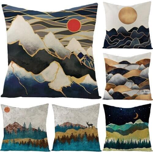 Japanese Abstract Landscape Painting Series Linen Decorative Pillowcase Cushions for Sofa Pillowcover Decorative