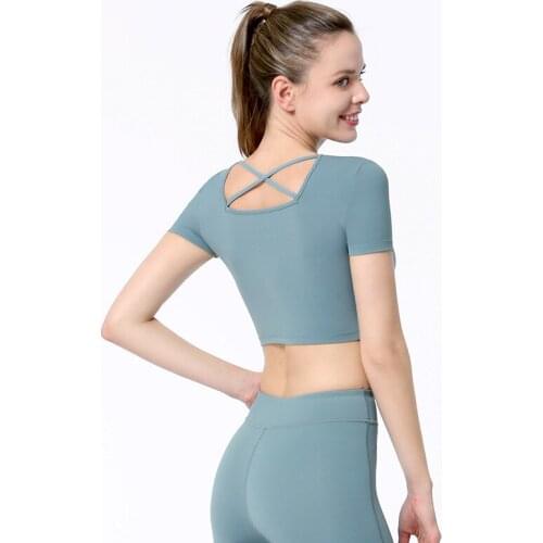 Fitness-Training 2021 Woman Clothes Soft Short-Sleeved Backless T-Shirt Sport Workout Running Shockproof Yoga Crop Top Z003