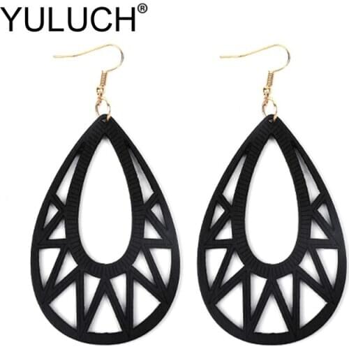 YULUCH Women Hollow Wood Water Drop Earrings 2019 Ethnic African Indian Long Pendant Earrings For Women Fashion Jewerly Party